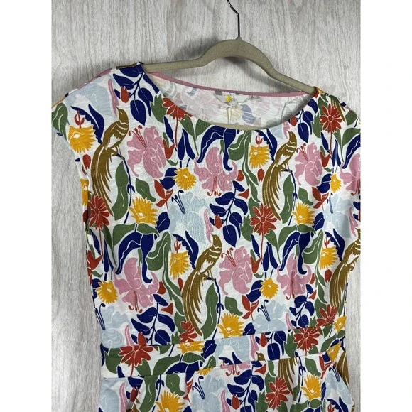 Boden Florrie Jersey Dress 14L Ivory Bird Floral NWT Pockets Resort Chic - Picture 4 of 9